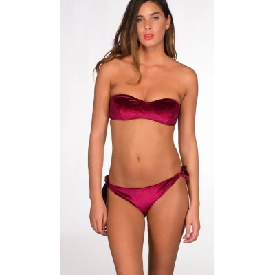 Bikini maillot de bain bandeau en velours couleur Bordeaux
