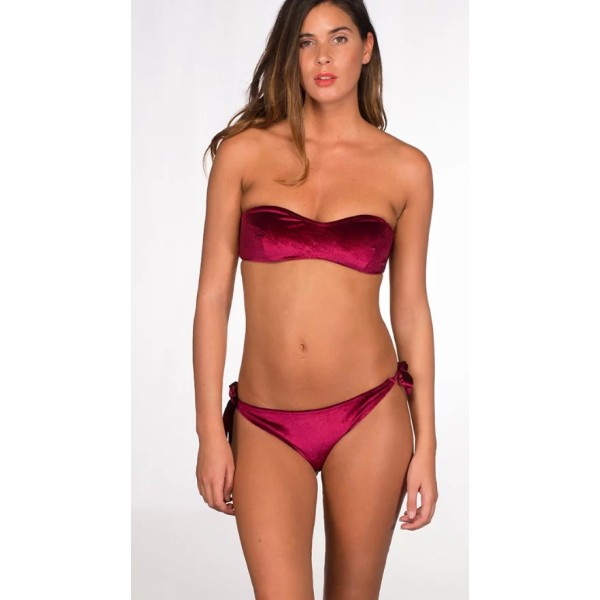 Bikini maillot de bain bandeau en velours couleur Bordeaux