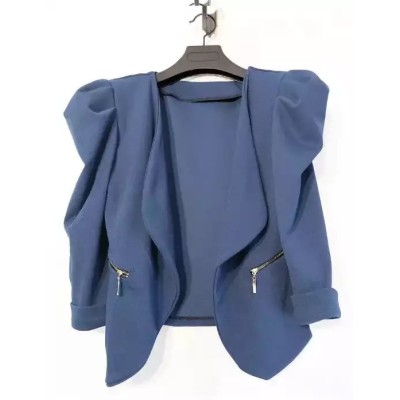 Blazer court à manches bouffantes bleu canard TU Blazer court à manches bouffantes bleu canard TU