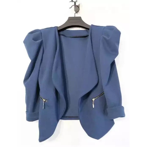 Blazer court à manches bouffantes bleu canard TU