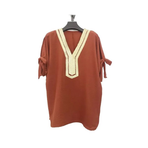 Blouse broderie à épaules dénudées rouille TU