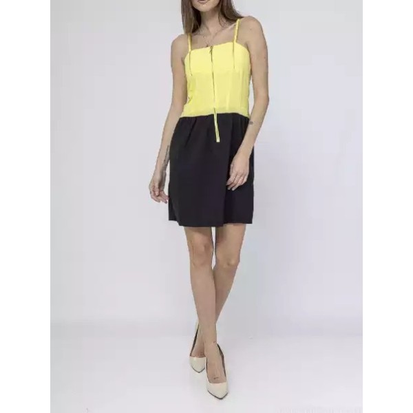 Robe bicolore à fermeture éclaire jaune M