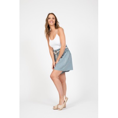 Short imprimé ceinture corde bleu TU