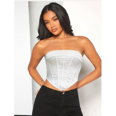 Top bandeau Shein BAE unicolore à ourlet bandana blanc Taille 38 Top bandeau Shein BAE unicolore à ourlet bandana blanc Taille 38