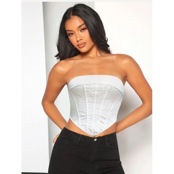 Top bandeau Shein BAE unicolore à ourlet bandana blanc Taille 38