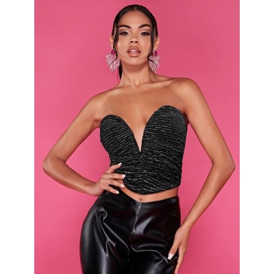 Top bandeau Shein BAE à ruché asymétrique noire taille 38 Top bandeau Shein BAE à ruché asymétrique noire taille 38