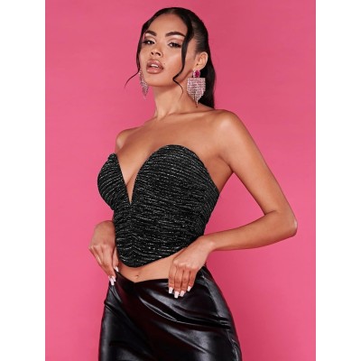 Top bandeau Shein BAE à ruché asymétrique noire taille 38 Top bandeau Shein BAE à ruché asymétrique noire taille 38