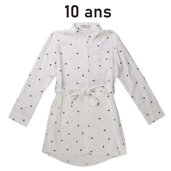 Robe enfant type chemise petit pois blanc – 140