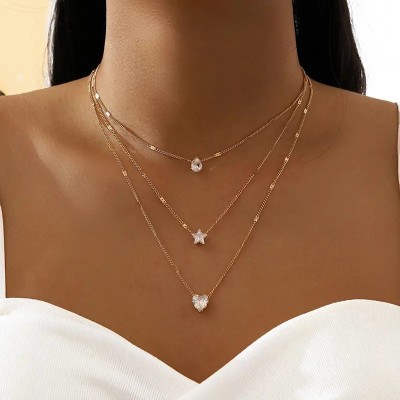 Collier de zircon multi-couche avec pendentif en forme d’étoile