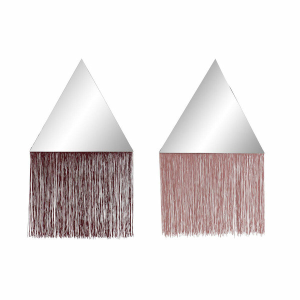 Miroir suspendu DKD Home Decor Bordeaux Rose clair Bois Métal Frange 33,5 x 1 x 54 cm (2 Unités)