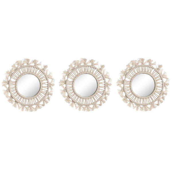 Ensemble de miroirs Home ESPRIT Blanc Verre Macramé Boho 20 x 1 x 20 cm (3 Pièces)