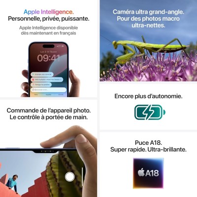 Apple iPhone 16e 6,1″ 8 Go RAM 128 Go Noir