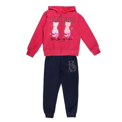 Ensemble Enfant 3P sweat capuche friend cat fushia