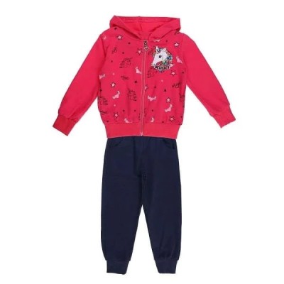 Ensemble enfant 3P sweat capuche licorne fushia