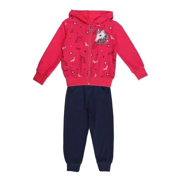 Ensemble enfant 3P sweat capuche licorne fushia