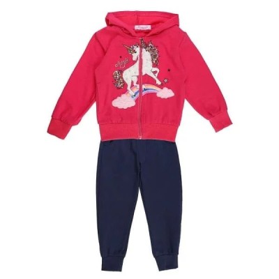 Ensemble enfant 3P sweat capuche arc en ciel licorne fushia
