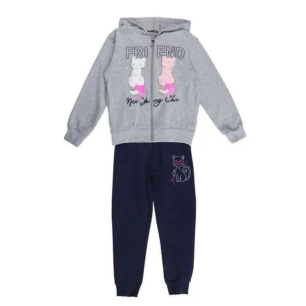 Ensemble Enfant 3P sweat capuche friend cat grey