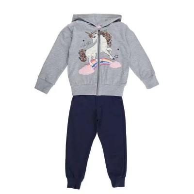 Ensemble enfant 3P sweat capuche arc en ciel licorne grey