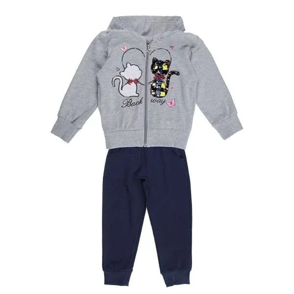 Ensemble Enfant 3P sweat capuche back way cat grey