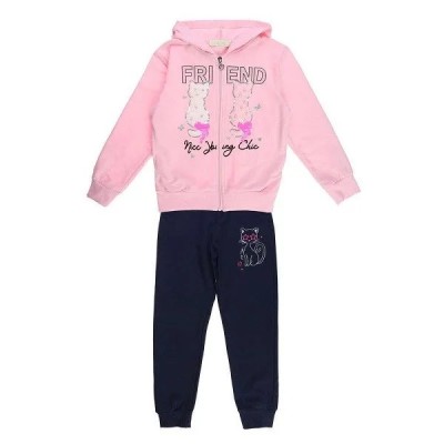 Ensemble Enfant 3P sweat capuche friend cat rose