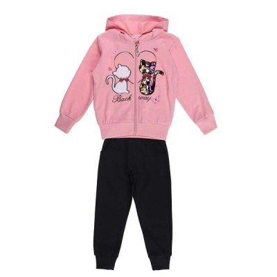Ensemble enfant 3P sweat capuche lovely cat rose