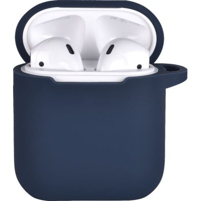 Etui de couleur unie silicone transparent pour AirPods 1-2 Bleu foncé