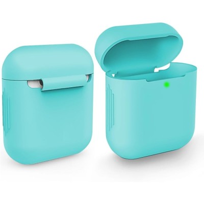 Etui de couleur unie silicone transparent pour AirPods 1-2 Turquoise