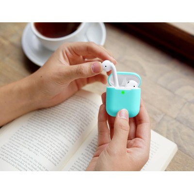Etui de couleur unie silicone transparent pour AirPods 1-2 Turquoise