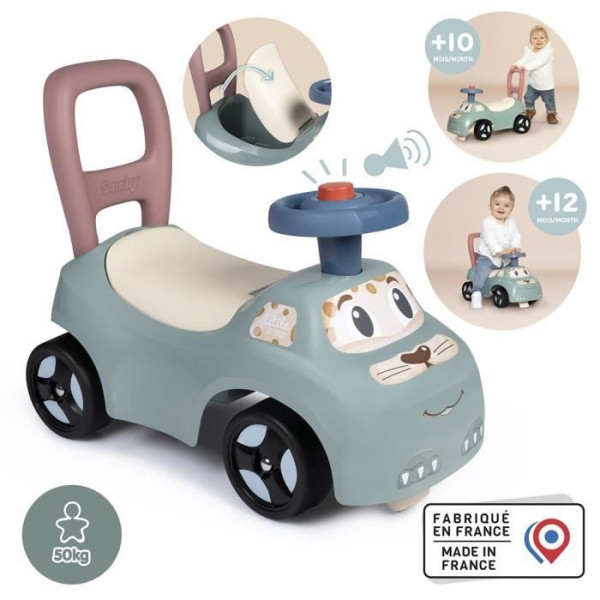 Little Smoby - Porteur Auto - Coffre sous la selle  siege - Klaxon - A partir de 10 ans - Fabrication française