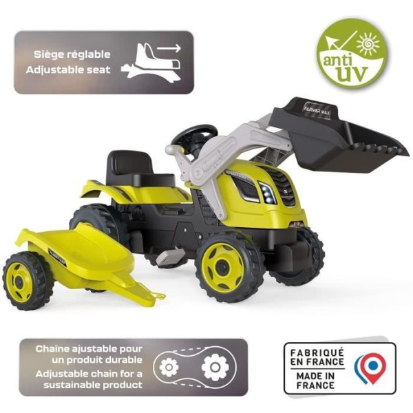SMOBY Tracteur a pédales Farmer Max  Remorque  Pelle - Vert