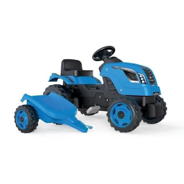 Tracteur a pédales Farmer XL  Remorque - Bleu - SMOBY - Siege ajustable - Capot ouvrant - Klaxon - 90% plastique recyclé