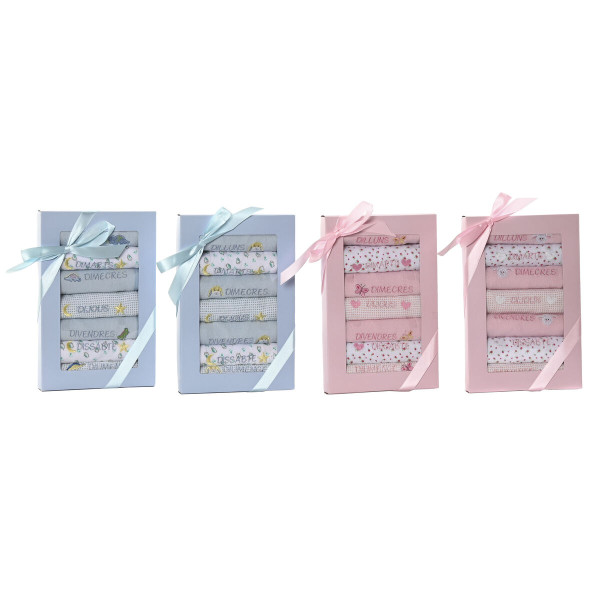 Ensemble de Bavoirs Home ESPRIT Rose Bleu ciel Coton 19 x 29 x 3 cm (4 Unités)