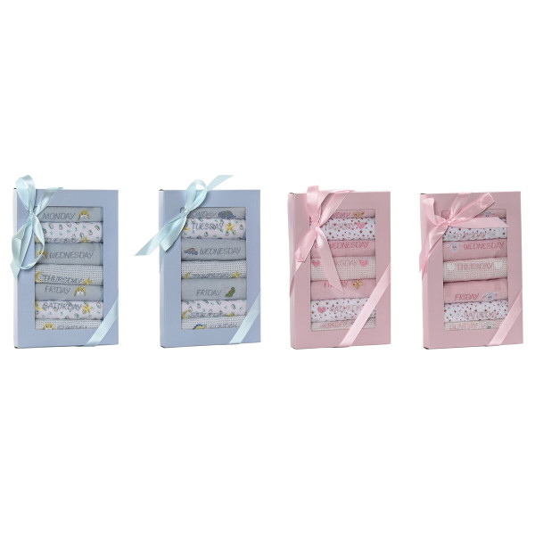 Ensemble de Bavoirs Home ESPRIT Bleu Rose Coton 19 x 29 x 3 cm (4 Unités)