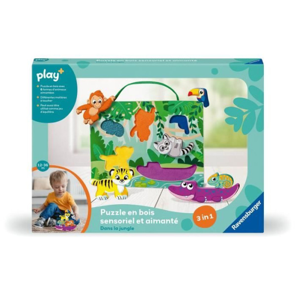 Ravensburger play, Puzzle en bois sensoriel et aimanté - Dans la jungle , 6-36 mois, Premier âge, bébé