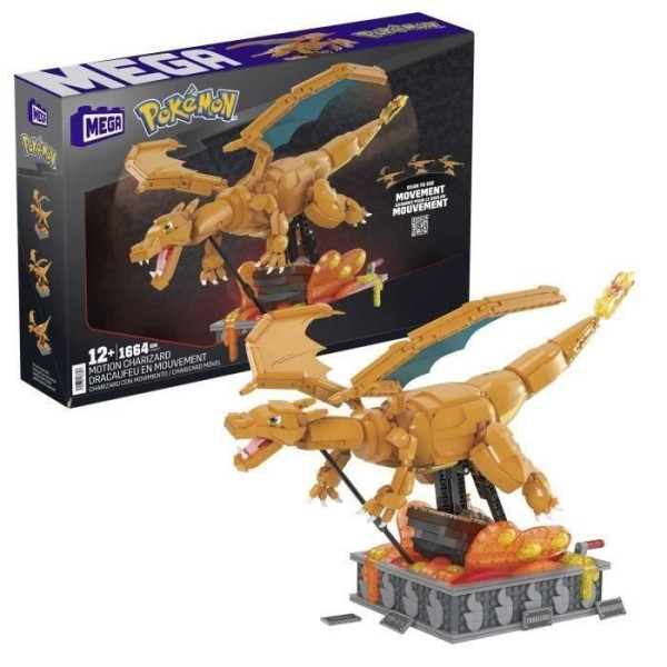 Dracaufeu en Mouvement - Jouet de Construction - MEGA Pokémon - 12 ans et 