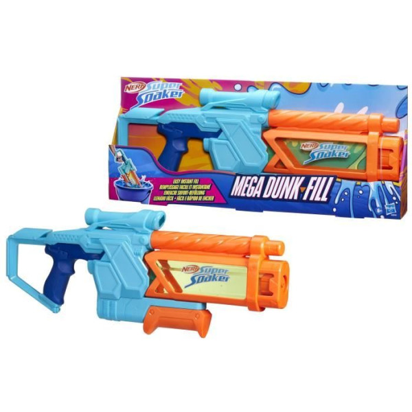 Nerf blaster a eau Mega Dunk-Fill, remplissage instantané facile, Réservoir 1L, Nerf Super Soaker, des 6 ans