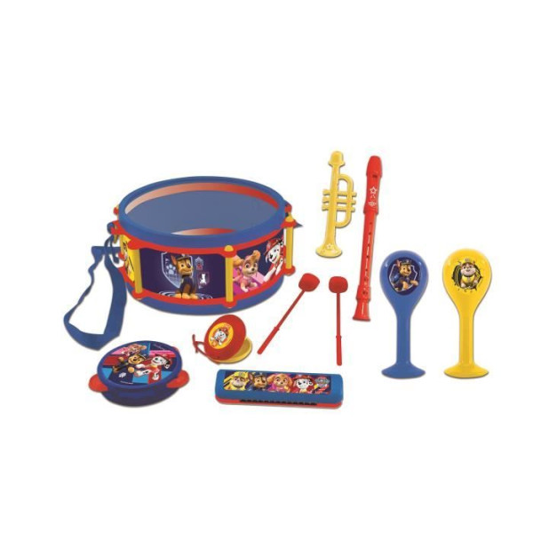 PAT PATROUILLE - Set de 7 Instruments de Musique - Tambour, Maracas, Castagnette, Harmonica, Flûte, Trompette  Tambourin