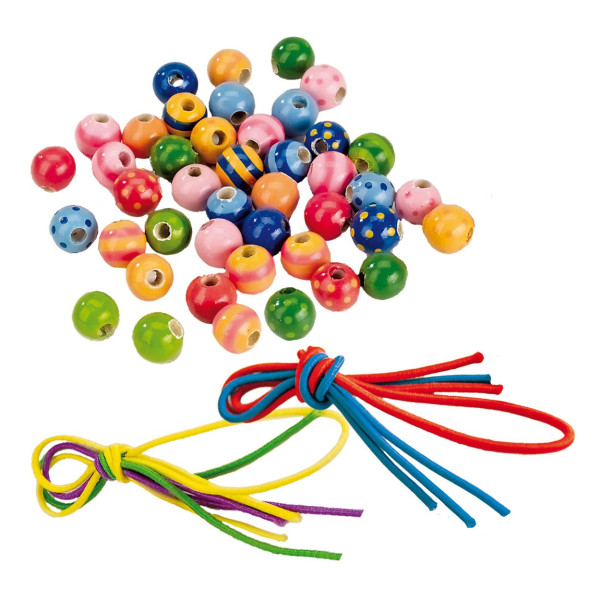 44 Perles en bois avec 3 lacets pour fabriquer des coliers