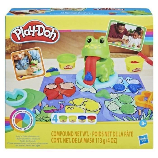 Play-Doh classique La grenouille des couleurs - 4 pots de pâte a modeler, jouets préscolaires