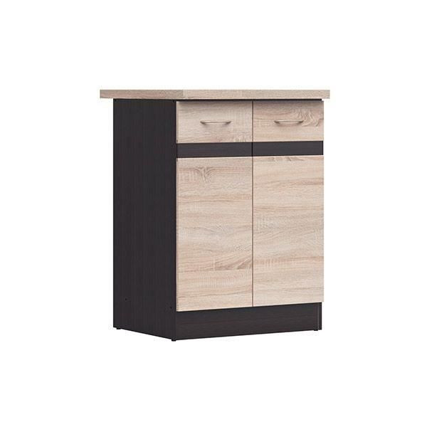 JUNONA Meuble bas de cuisine 60 cm - 2 Portes - Plan de travail - Chene sonoma