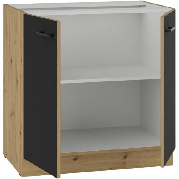 MODENA - Meuble bas - 2 portes battantes - 80 cm - Chene artisan / Noir mat - Plan de travail non inclus