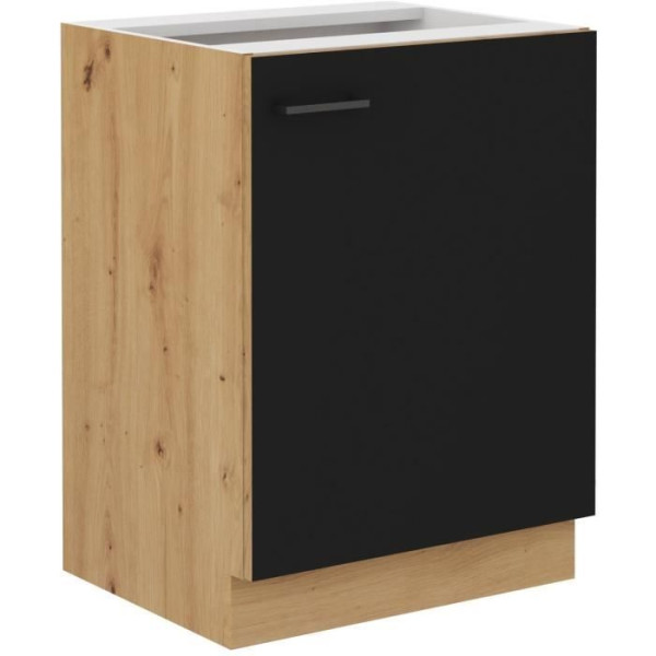 MODENA - Meuble bas - 1 porte battante - 60 cm - Chene artisan / Noir mat - Plan de travail non inclus