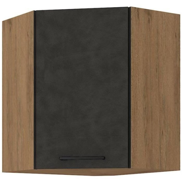 Meuble haut d'angle ROCK - Mélaminé décor chene lancelot et gris matera - 1 porte - L58 x H72 cm