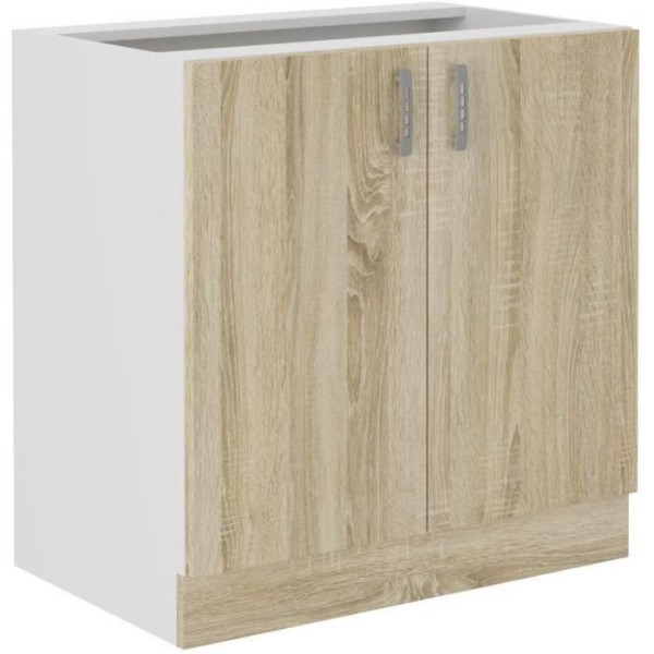 Meuble bas SARA - 2 portes - Décor chene sonoma - L80xP48xH82 cm - Plan de travail non inclus