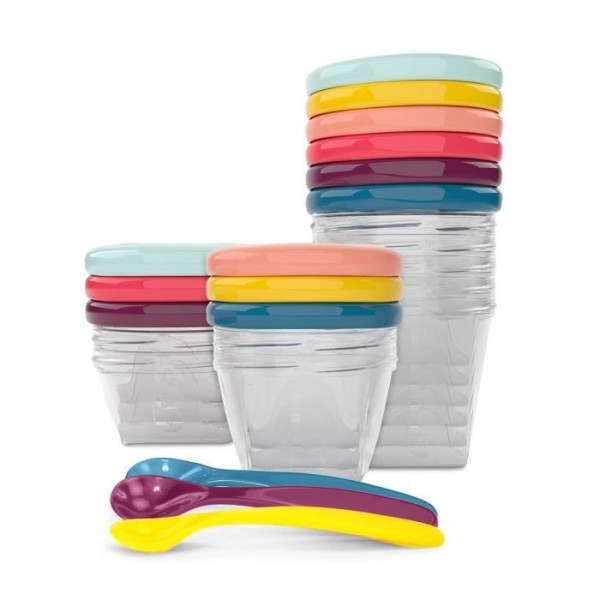 BABYMOOV Babybols Kit XXL MultiSet 12 pots de conservation  3 cuilleres souples