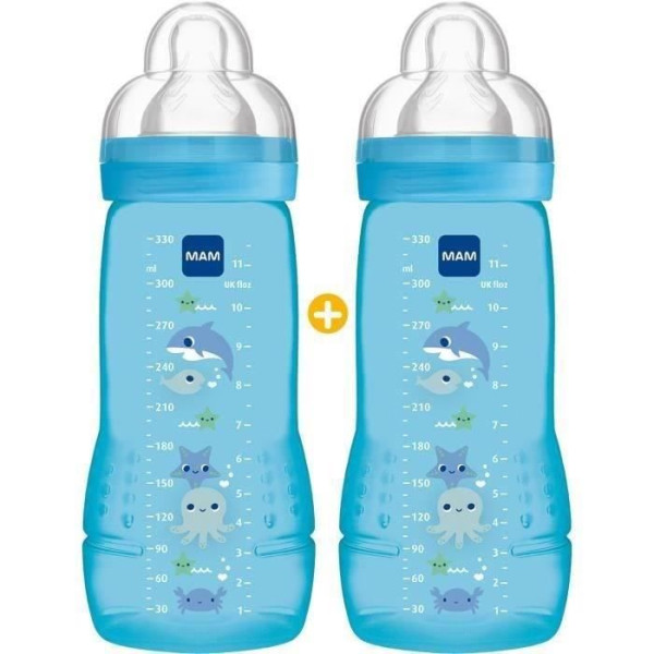 MAM Easy Active 2eme Âge Biberon 6m Bleu Plage Lot de 2 x 330ml
