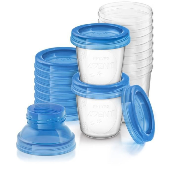Pots de conservation - PHILIPS AVENT - Lait maternel - 10 pots 180ml  2 adaptateurs