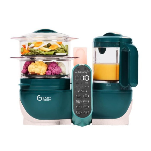 Babymoov Nutribaby - Robot Multifonctions 6 en 1 - Cuiseur-vapeur/Mixeur, Opal Green