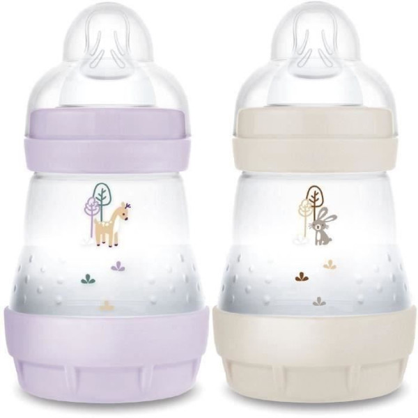 Lot de 2 Biberons - MAM - Easy Start - Anti-colique - 160 ml - Tétine débit 1 - Lilas  Sable
