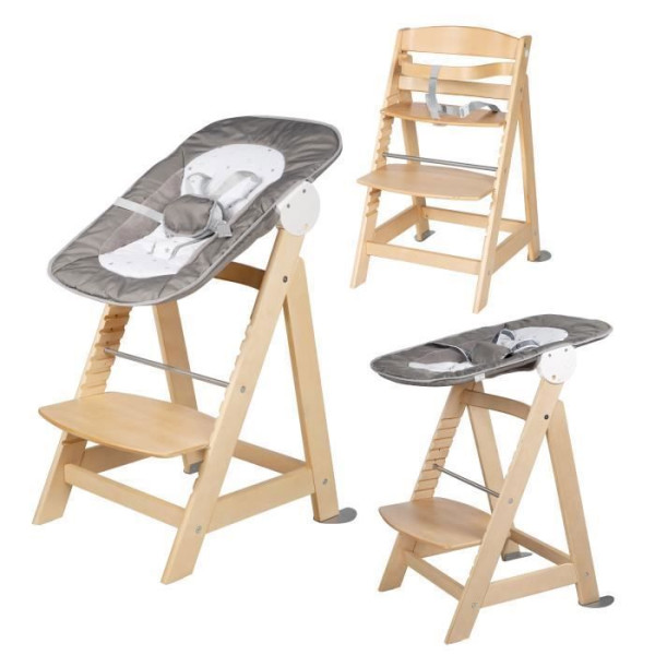ROBA Chaise Haute Évolutive Born Up 2 en 1  Transat Inclinable - Sternenzauber - Des la Naissance - Bois Naturel